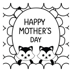 Mother's Day Card with Cute Foxes Vector Illustration.