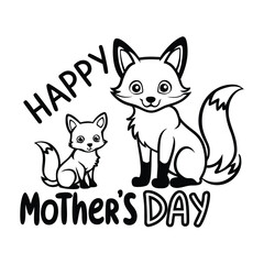 Mother's Day Card with Cute Foxes Vector Illustration.