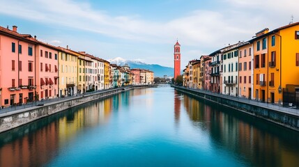 Classic Italian Architecture Along a Serene River, Evoking the Romantic Ambiance of European Cities
