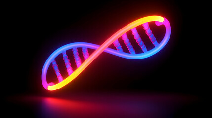 Glowing Neon DNA Helix in Dark Background