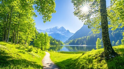 Sunny Alpine Lake Path