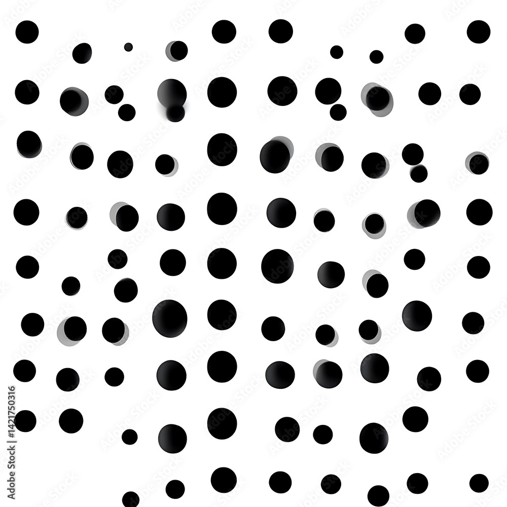 Poster abstract pattern of black circles on white background. circles vary in size and shading creating vis