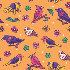 Vector spring birds seamless pattern background
