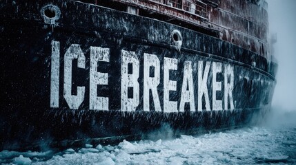 Close-up of icebreaker ship in frozen waters