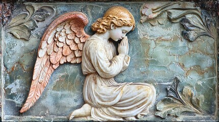 A devoted angel kneeling in deep prayer