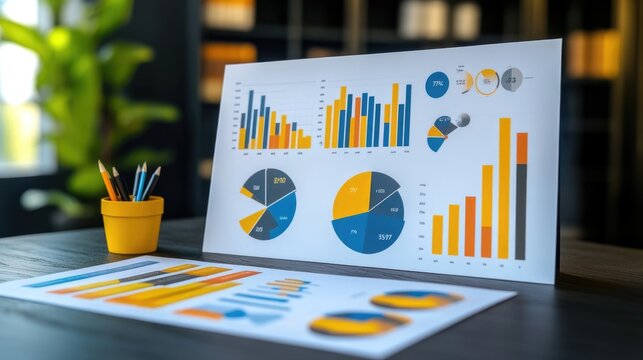 Clean desktop with agenda notes, graphs, and time planner prepared for organized team meeting