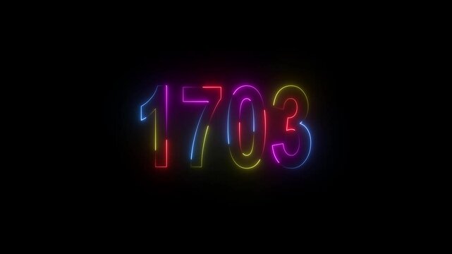neon sign 1703 ,Four neon color Glowing neon number text background 4k video animation . 1703 title metal text on black alpha channel background