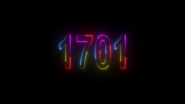 neon sign 1701 ,Four neon color Glowing neon number text background 4k video animation . 1701 title metal text on black alpha channel background