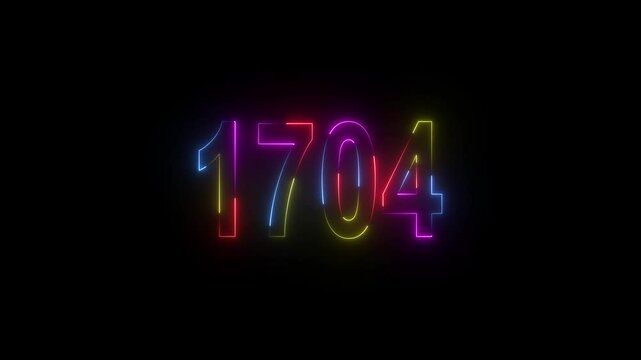 neon sign 1704 ,Four neon color Glowing neon number text background 4k video animation . 1704 title metal text on black alpha channel background