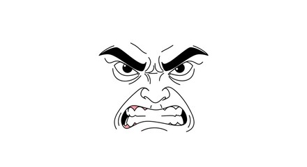 Fototapeta premium Angry Cartoon Face with Frowning Eyebrows and Gritted Teeth Illustration