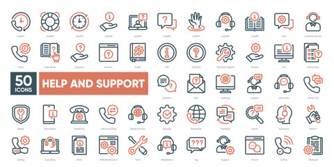 Help and Support - Dual tone color icons collection set.