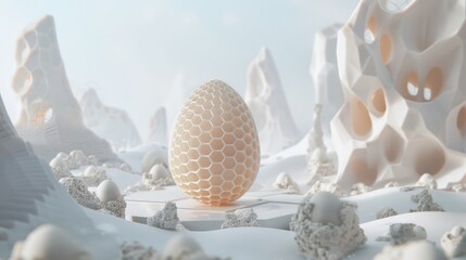Sleek Honeycomb Egg Design Floating Within a Pearl