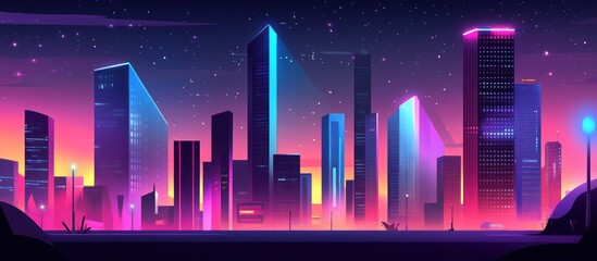 Neon Metropolis Skyline at Dusk