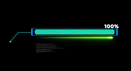 Progress Bar Loading Graphic with Neon Lights on Black Background