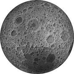 Gray-shaded terrain map of the moon (Far side view, orthographic projection)