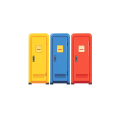 Three Colorful Lockers Yellow, Blue, and Red School Storage