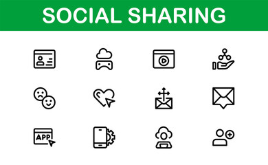 Professional Social Sharing Icon Set Vector Illustration. Most Useful Icons for Social Networks, Communication, and Content Sharing