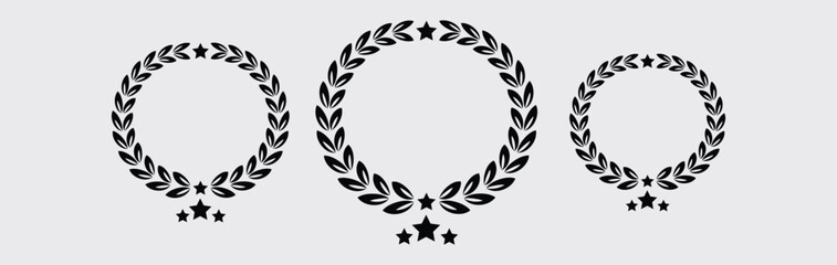 Vector laurel wreath isolated,  black silhouette circular laurel foliate, wheat and oak wreaths depicting an award, laurel wreath vector on white background
