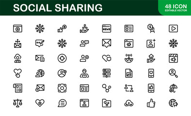 Professional Social Sharing Icon Set Vector Illustration. Most Useful Icons for Social Networks, Communication, and Content Sharing