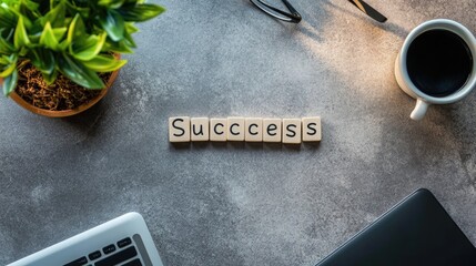Focused workspace with Success spelled in letter tiles and goal checklist