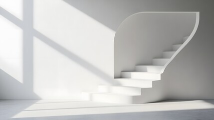 Elegant Minimalist Architectural Staircase with Curved Walls and Interplay of Light and Shadow