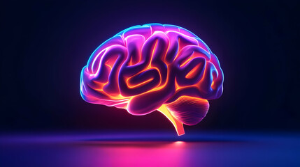 Glowing Voxel Brain Model in Pink Purple and Blue Neon Light