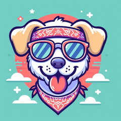 A vector illustration of a dog in a retro-inspired design, featuring bold lines, vintage colors, and playful elements like sunglasses or bandanas, for a trendy and nostalgic vibe 