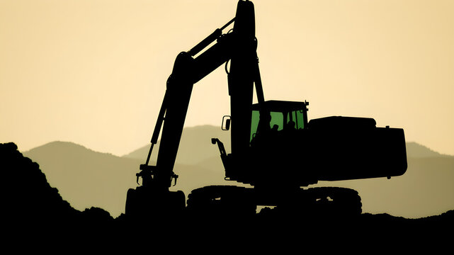 Silhouetted Digging Machine Generative AI