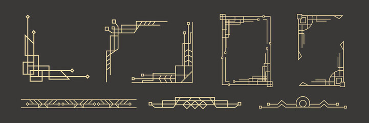 Art Deco Line Gold Corners Frames Borders Set