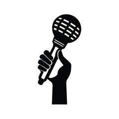 Hand Holding Microphone Black and White Vector