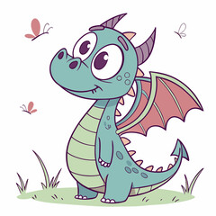 Fototapeta premium Vector Cute young dragon cartoon