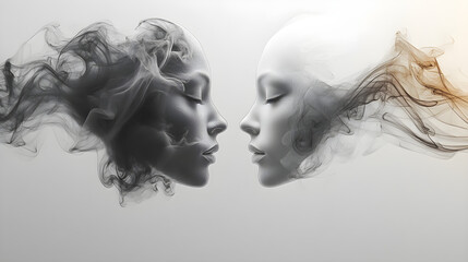 Fototapeta premium Artistic smoke pattern forming dual shapes, symbolizing balance of thought