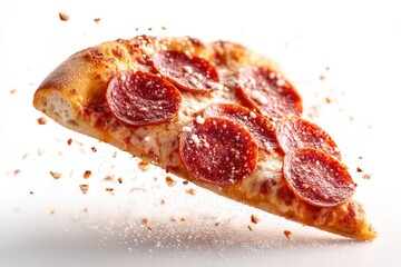 Pepperoni Pizza Slice on White Background