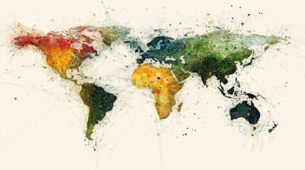 Obraz premium Abstract network nodes connecting continents with financial and trade indicators