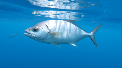 Obraz premium Silver Atlantic herring fish swimming in clear sea water Generative AI