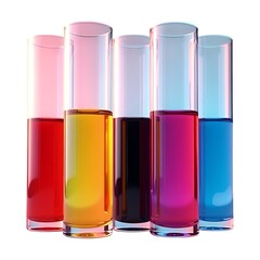 Colorful liquids in glass tubes on white background vibrant hues