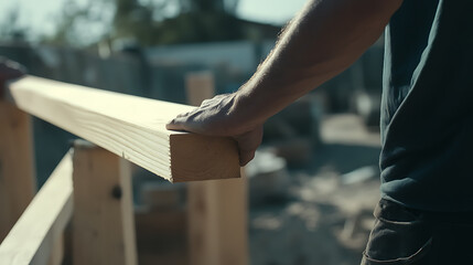 Carpenter Holding a Wooden Plank