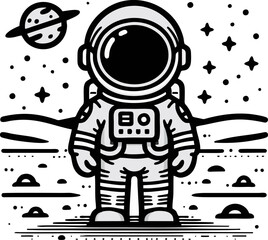 Astronaut in Space Landscape Illustration