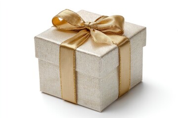 Obraz premium Gift Box with Gold Ribbon on White Background