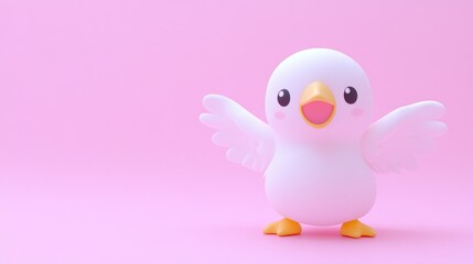 A white cartoon bird with open wings on pink background