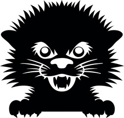 Obraz premium Black Angry Silhouette Panther Head with Sharp Teeth, Ferocious Feline Look Isolated
