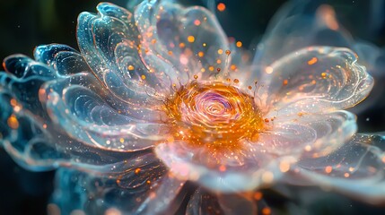 Obraz premium Symmetrical formation of glass petals shaped like galaxy spirals, refracting cosmic dust