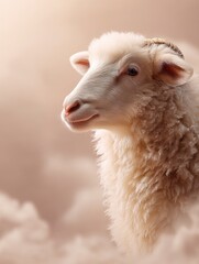 Obraz premium White Sheep Portrait in a Cloudy Setting