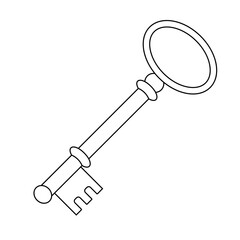 Vintage Skeleton Key Outline Vector Illustration. This is a black and white vector illustration of a classic vintage skeleton key. The design features a simple yet elegant outline clean lines.