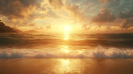 Obraz premium Golden Sunset Over Ocean Beach