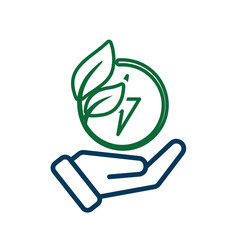 sustainable icon. green energy vector. plant and lightning symbol in hand. reuse, recycle, net zero, green energy, eco-friendly concept. Line design style
