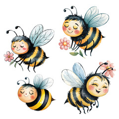 Cute Watercolor Bumble Bee Clipart Set
