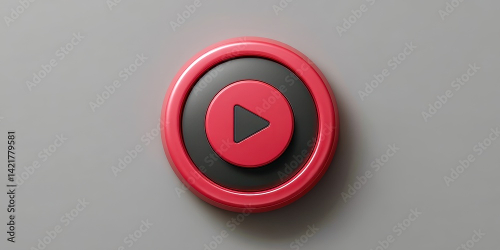 Poster A red and black button with a play symbol on it
