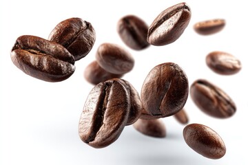 Coffee Beans Falling Isolated on White Background