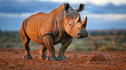 Fototapeta premium Majestic rhinoceros in the african savanna a close-up wildlife photography for conservation awareness